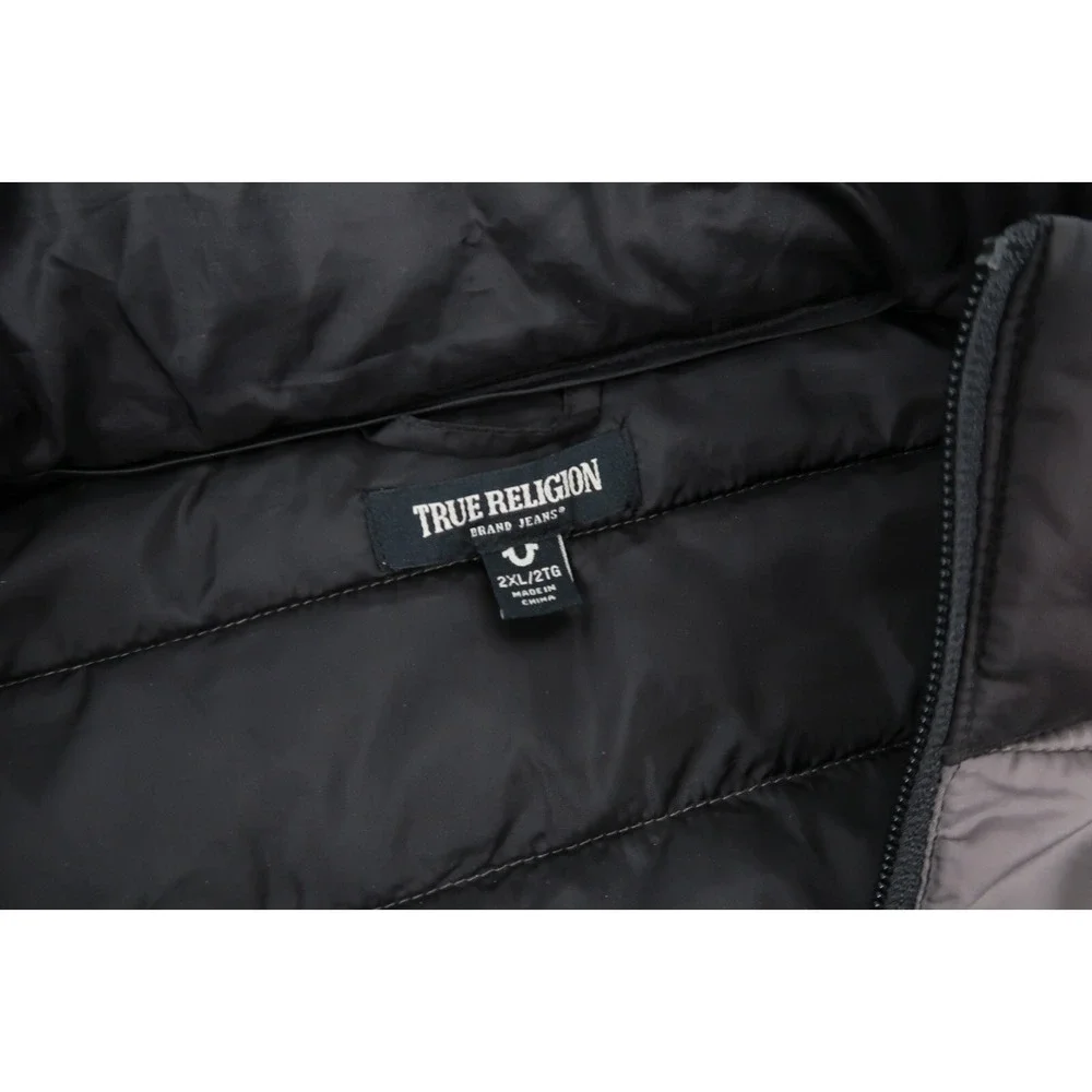True Religon Jacket Mens XXL Black Light Puffer‎ Quilted Full Zip Size 2XL